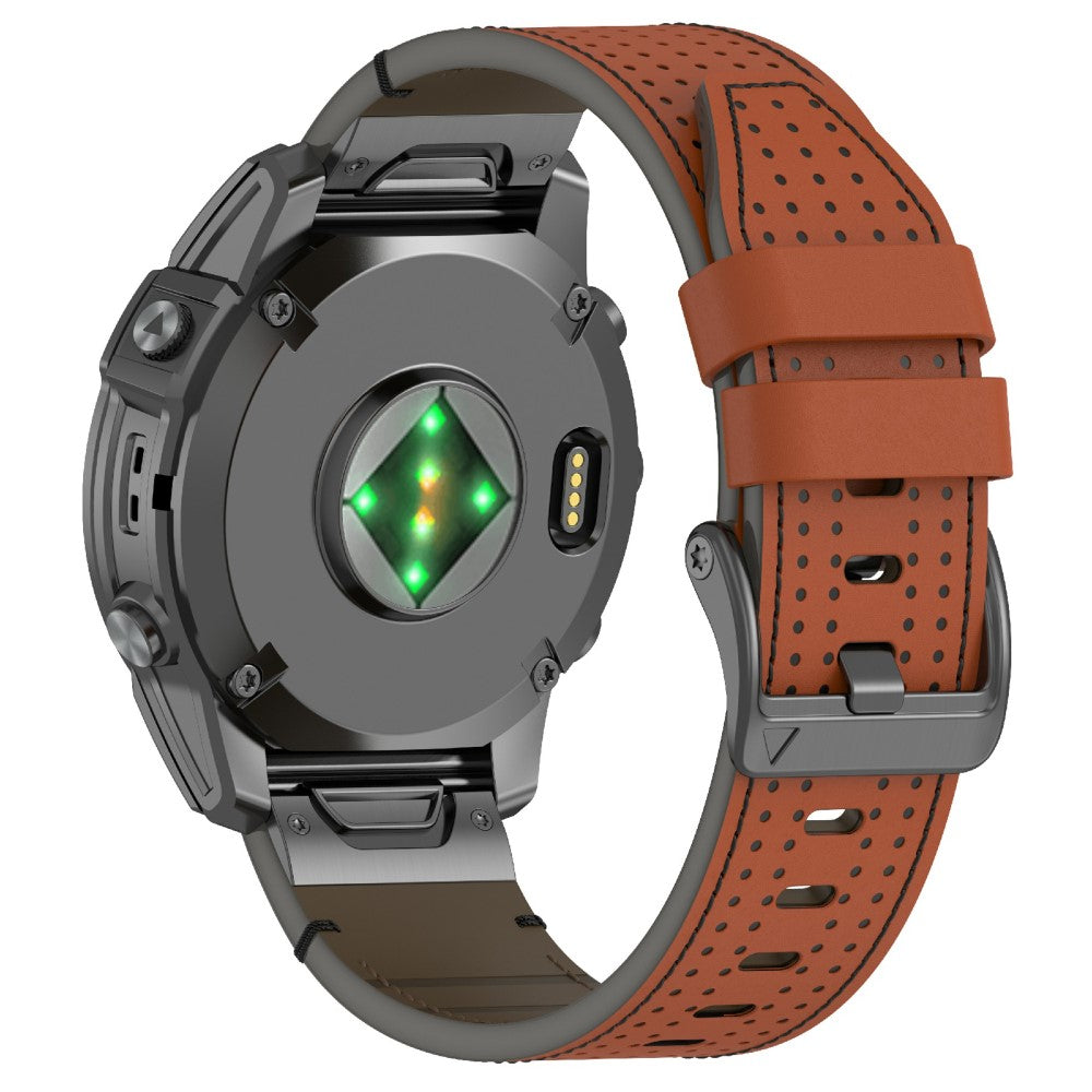 Garmin 26mm Genuine Cow Leather Watch Band Stitching Line Replacement Strap - Brown+Black#serie_6
