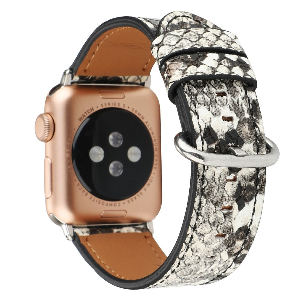 Leather Watch Strap Apple Watch Series 41mm - 40mm - 38mm Snakeskin Print Wrist Band - White#serie_1