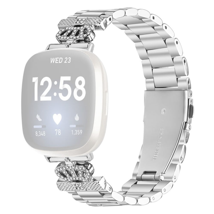 Fitbit Versa 4 / Sense 2 Stainless Steel Strap Crown Shape Rhinestone Decor Silver Watch Band#serie_1