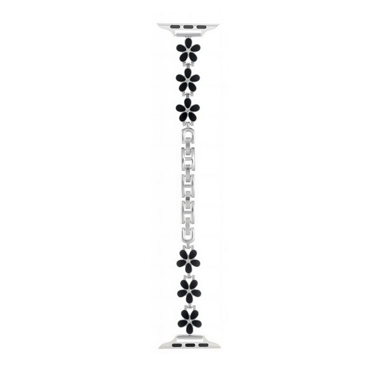 Watch Band Apple Watch Series 41mm - 40mm - 38mm Flower Design Zinc Alloy Wrist Strap - Black+Silver#serie_4