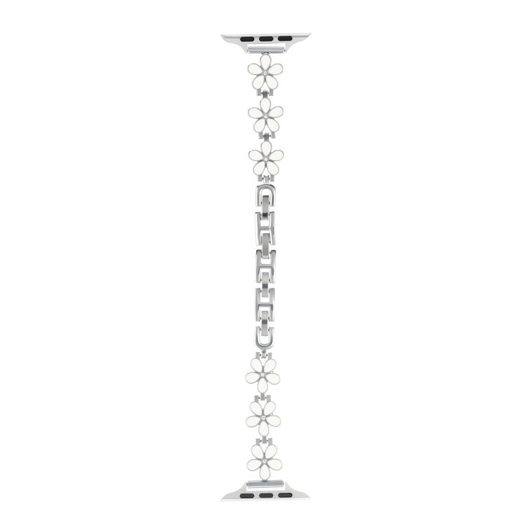 Watch Band Apple Watch Series 41mm - 40mm - 38mm Flower Design Zinc Alloy Wrist Strap - White+Silver#serie_6