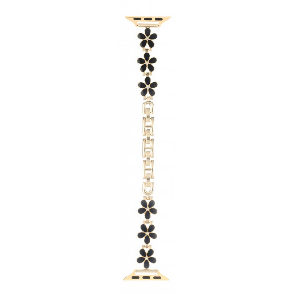 Watch Band Apple Watch Series 41mm - 40mm - 38mm Flower Design Zinc Alloy Wrist Strap - Black+Gold#serie_8
