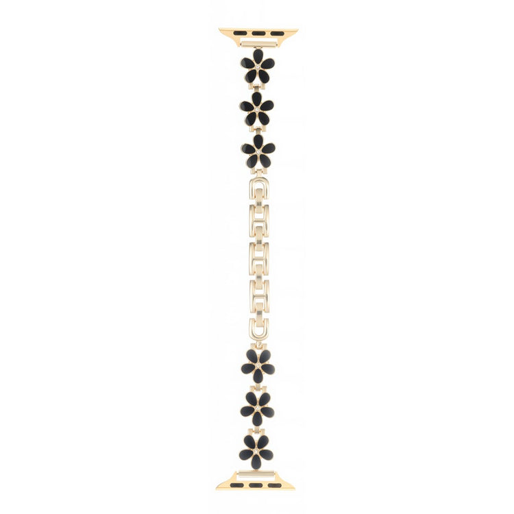 Watch Band Apple Watch Series 41mm - 40mm - 38mm Flower Design Zinc Alloy Wrist Strap - Black+Gold#serie_8