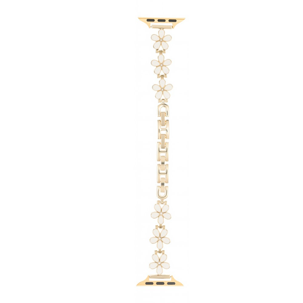 Watch Band Apple Watch Series 41mm - 40mm - 38mm Flower Design Zinc Alloy Wrist Strap - White+Gold#serie_11