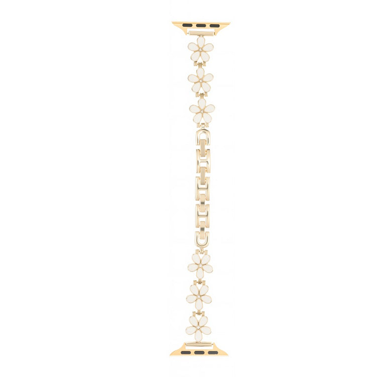 Watch Band Apple Watch Series 41mm - 40mm - 38mm Flower Design Zinc Alloy Wrist Strap - White+Gold#serie_11