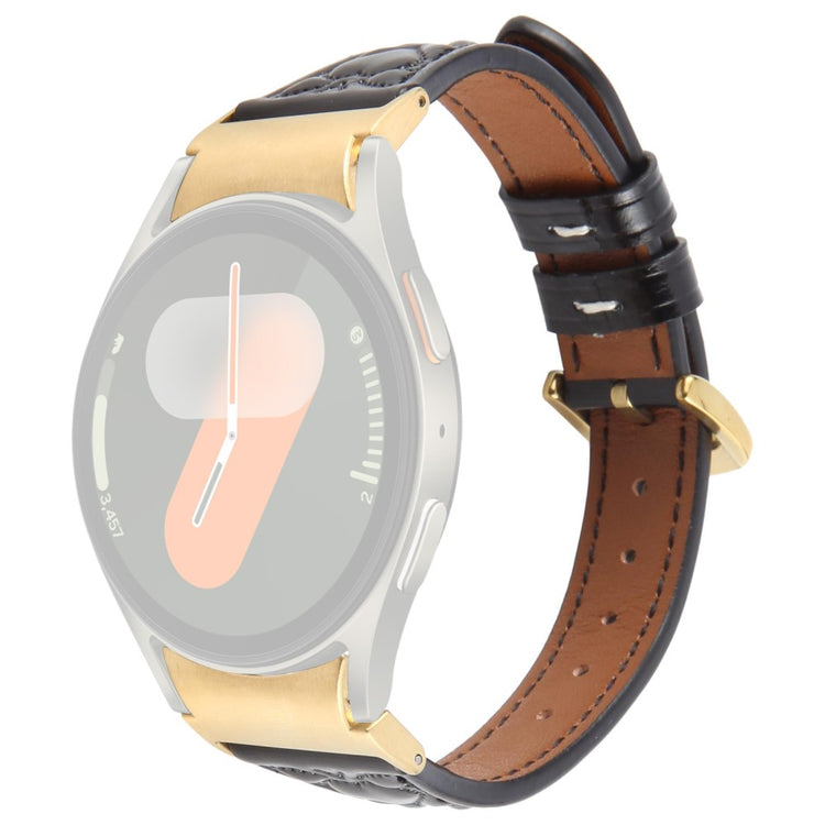 Watch Band Samsung Galaxy Watch7 / Watch6 / Watch5 / Watch4 / Watch FE Heart Pattern Embossed Cowhide Leather Strap - Black#serie_3