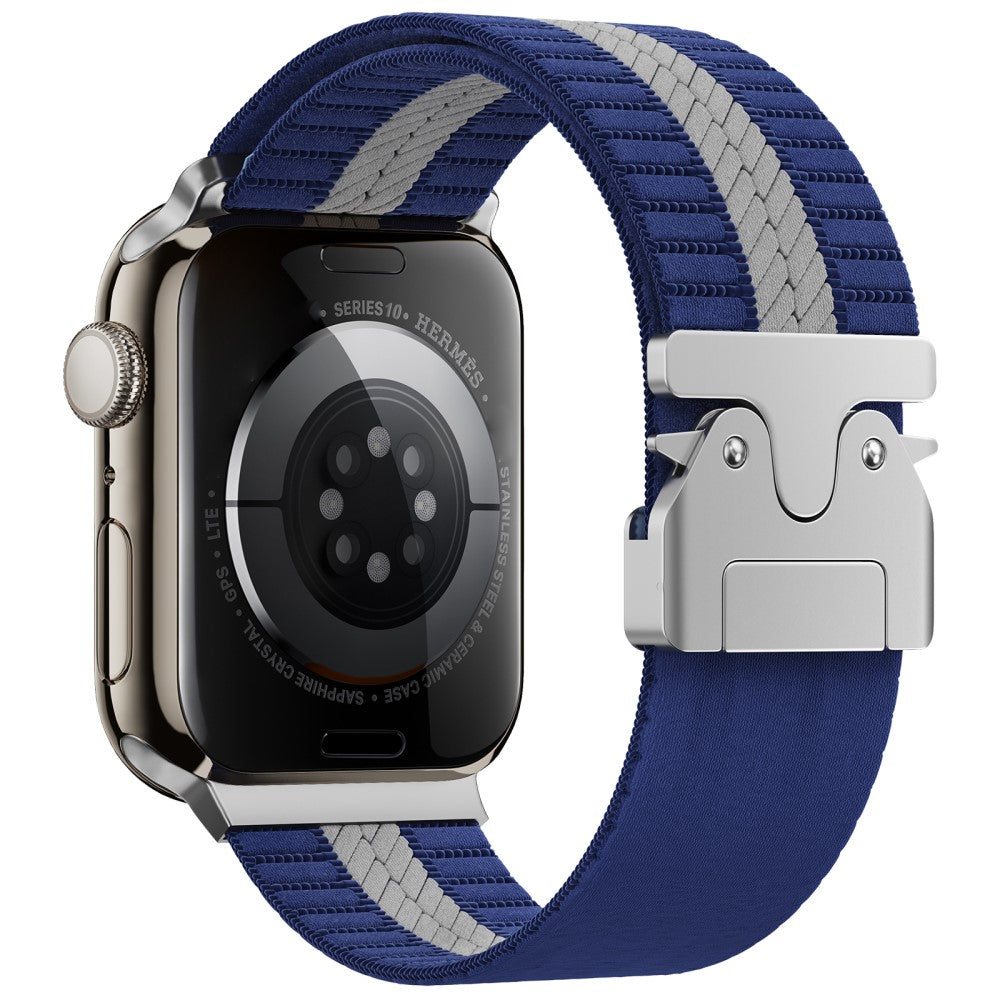 Nylon Watch Band Apple Watch Series 41mm - 40mm - 38mm Stripe Design Parachute Buckle Strap - Blue+White#serie_1