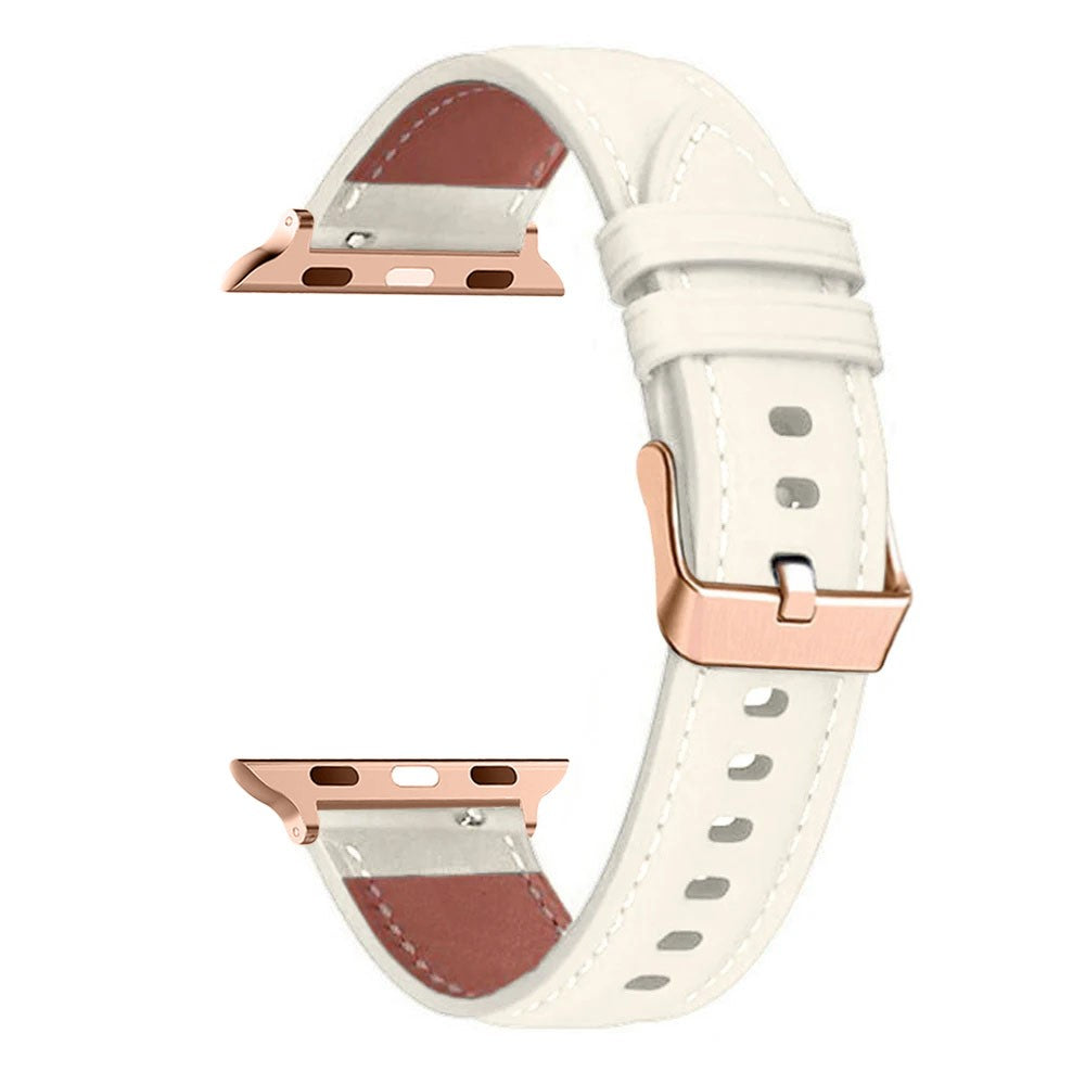 Watch Strap Apple Watch Series 41mm - 40mm - 38mm Rose Gold Buckle Genuine Cow Leather Band - White#serie_1