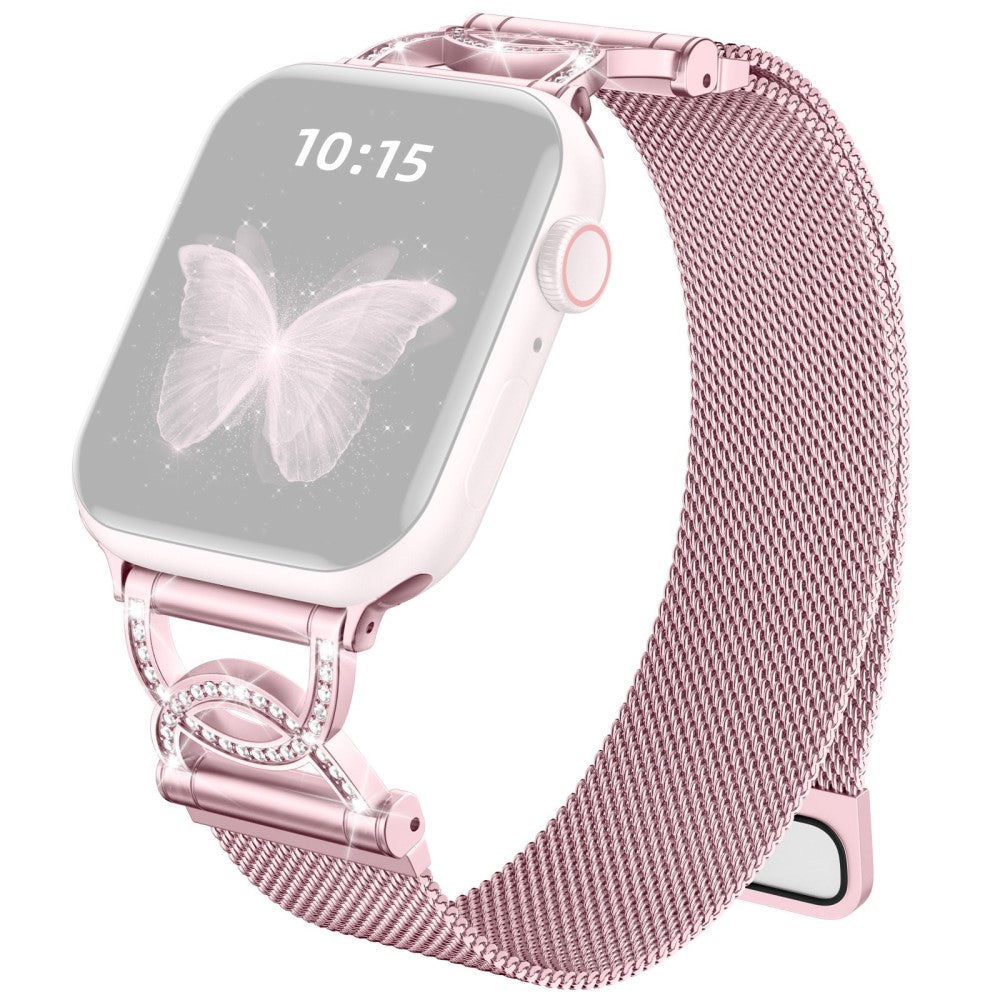 Watch Band Apple Watch Series 41mm - 40mm - 38mm DC-Shape Rhinestones Magnetic Clasp Stainless Steel Strap - Rose Pink#serie_1