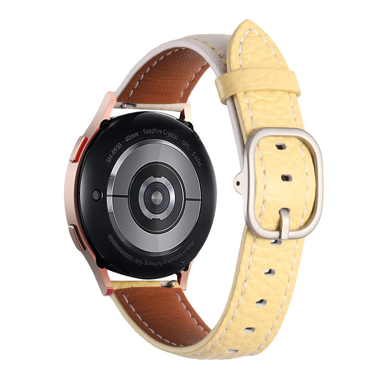 20mm Watch Band Samsung Galaxy Watch7 / Watch6 / Watch 5 / Huawei Watch GT 3 42mm , Genuine Cow Leather Smartwatch Strap - Cream White + Yellow#serie_2