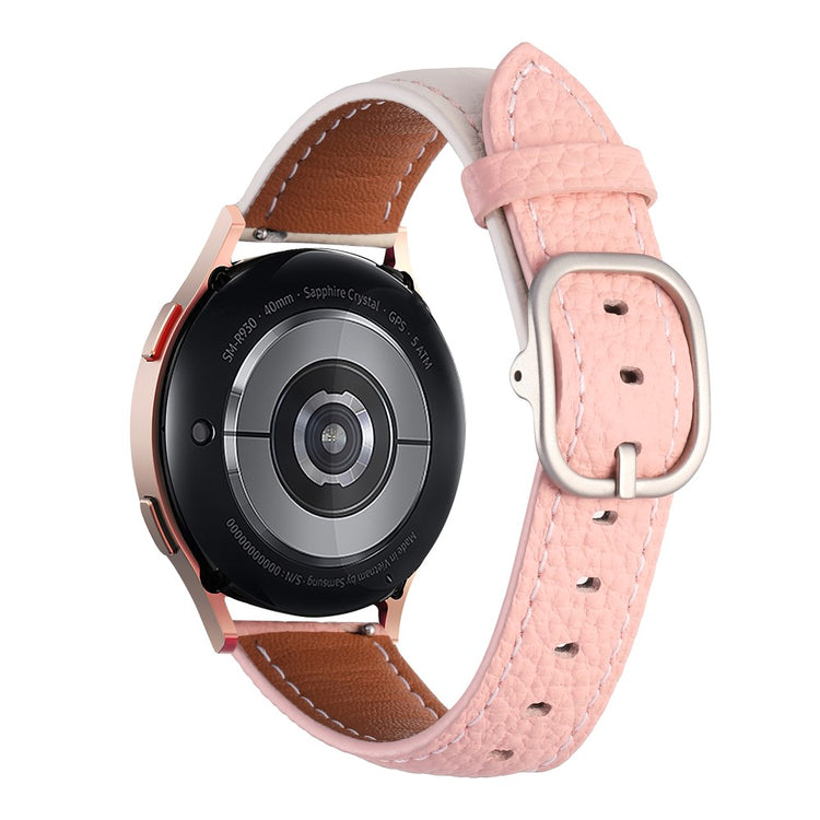20mm Watch Band Samsung Galaxy Watch7 / Watch6 / Watch 5 / Huawei Watch GT 3 42mm , Genuine Cow Leather Smartwatch Strap - Cream White + Pink#serie_6