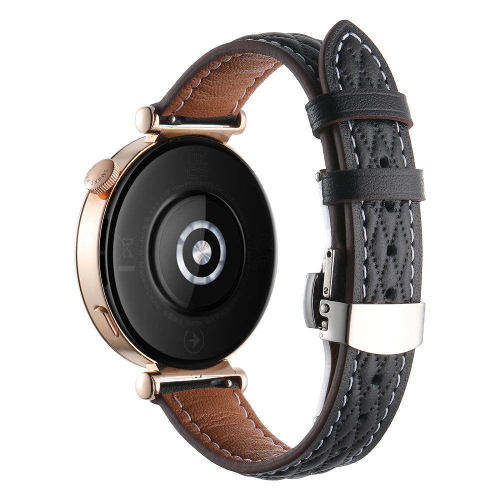 18mm Watch Band Huawei Watch GT 5 Pro 42mm / GT 5 41mm / GT 4 41mm / Garmin Venu 3S , Genuine Cow Leather Diamond Pattern Strap - Black#serie_1