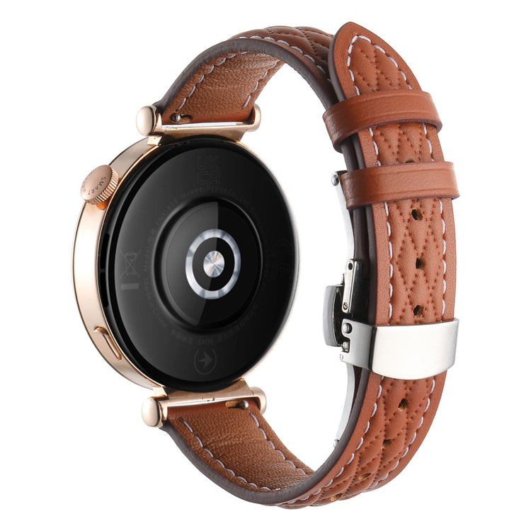 18mm Watch Band Huawei Watch GT 5 Pro 42mm / GT 5 41mm / GT 4 41mm / Garmin Venu 3S , Genuine Cow Leather Diamond Pattern Strap - Brown#serie_6