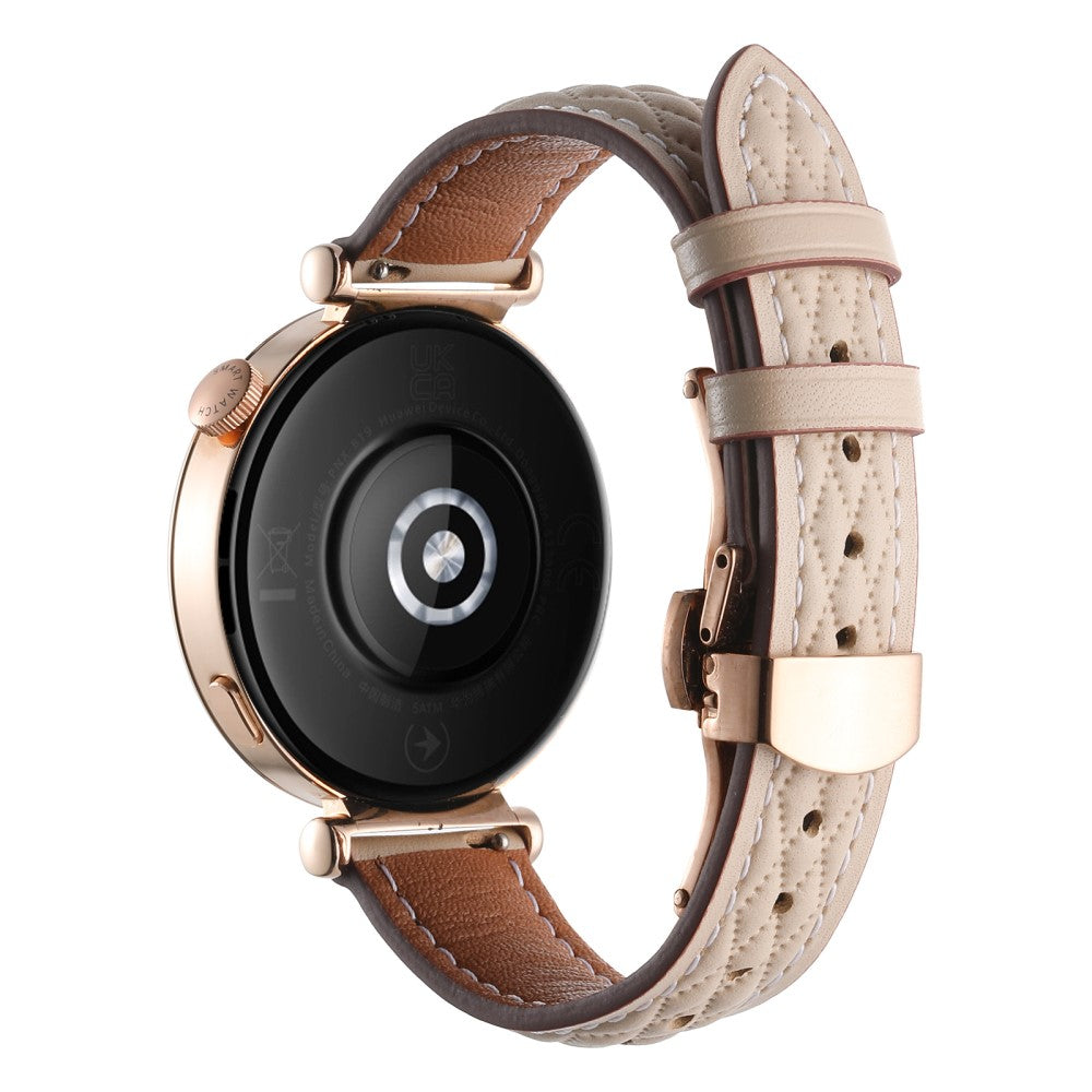 18mm Watch Band Huawei Watch GT 5 Pro 42mm / GT 5 41mm / GT 4 41mm / Garmin Venu 3S , Genuine Cow Leather Diamond Pattern Strap - Apricot#serie_7