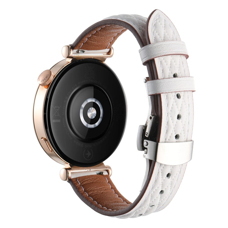 18mm Watch Band Huawei Watch GT 5 Pro 42mm / GT 5 41mm / GT 4 41mm / Garmin Venu 3S , Genuine Cow Leather Diamond Pattern Strap - White#serie_8