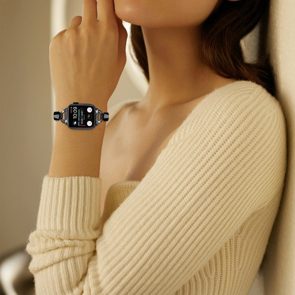 Elegant Metal Og Rhinsten Universal Rem passer til Apple Smartwatch - Sort#serie_1