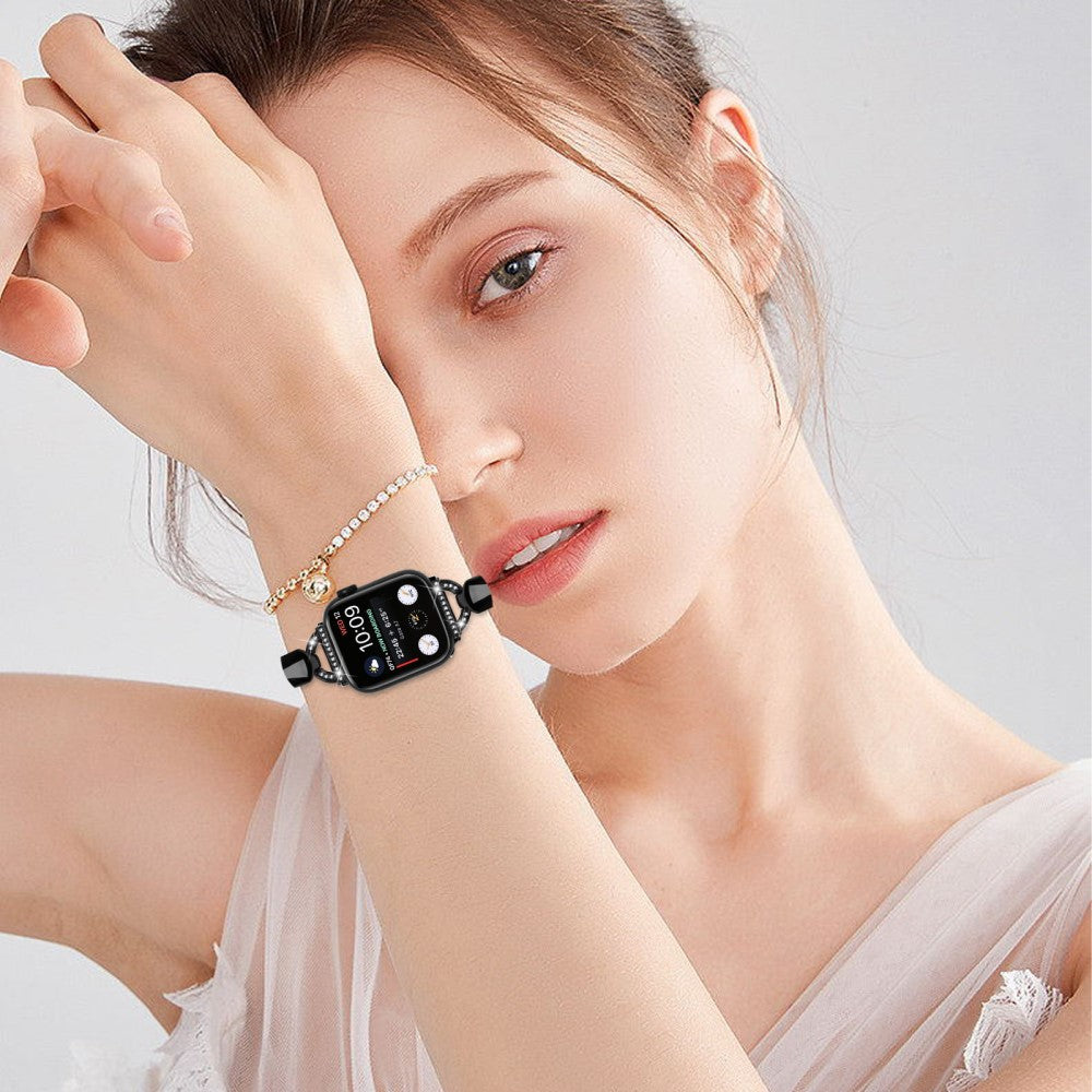 Cool Metal Og Rhinsten Universal Rem passer til Apple Smartwatch - Sort#serie_1