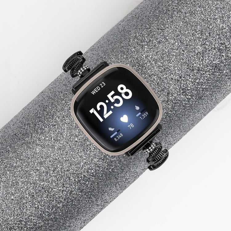 Metal Og Rhinsten Universal Rem passer til Fitbit Sense 2 / Fitbit Versa 4 - Sort#serie_1