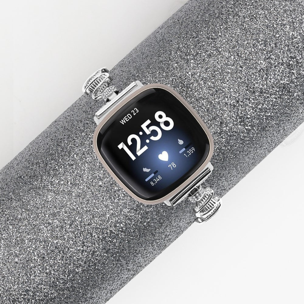 Metal Og Rhinsten Universal Rem passer til Fitbit Sense 2 / Fitbit Versa 4 - Sølv#serie_5