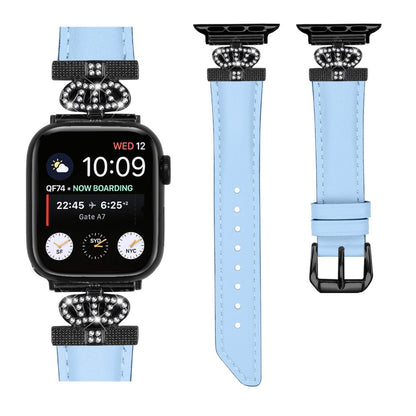 Flot Kunstlæder Og Rhinsten Universal Rem passer til Apple Smartwatch - Blå#serie_4