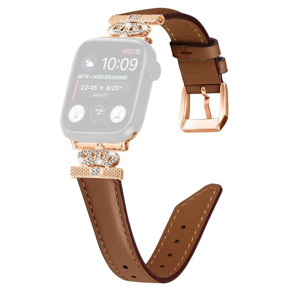 Solid Kunstlæder Og Rhinsten Universal Rem passer til Apple Smartwatch - Brun#serie_6