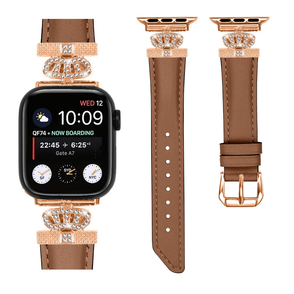 Solid Kunstlæder Og Rhinsten Universal Rem passer til Apple Smartwatch - Brun#serie_6