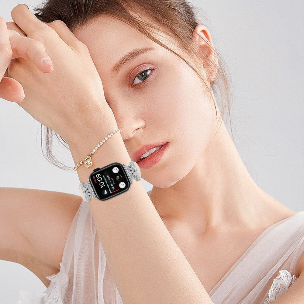 Silver Buckle Watch Band Apple Watch Universal 49mm/45mm/42mm Rhinestone Bracelet Strap - Apricot#serie_5
