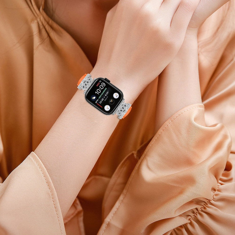 Sejt Kunstlæder Og Rhinsten Universal Rem passer til Apple Smartwatch - Orange#serie_2