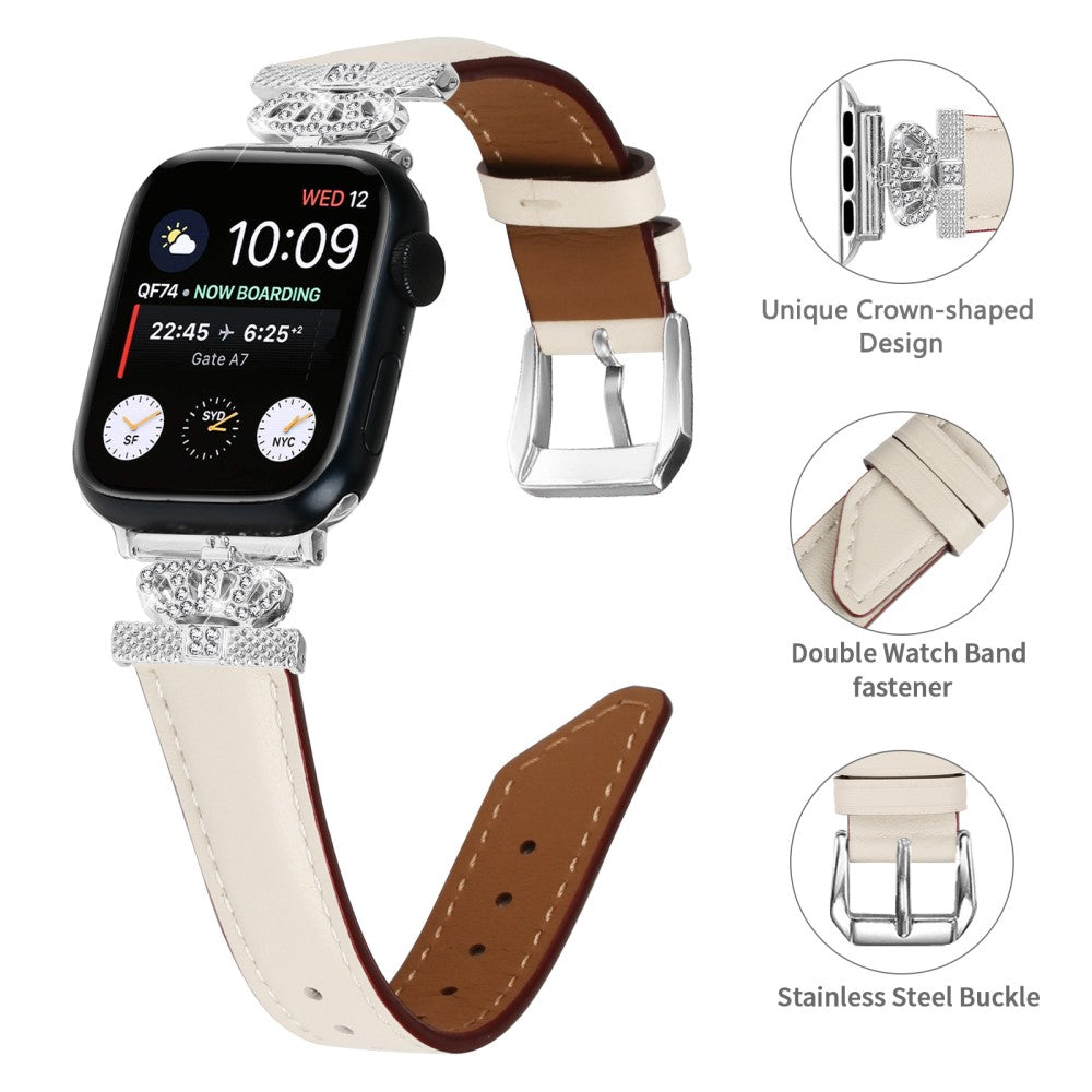 Sejt Kunstlæder Og Rhinsten Universal Rem passer til Apple Smartwatch - Hvid#serie_5