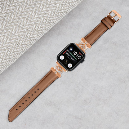 Godt Kunstlæder Og Rhinsten Universal Rem passer til Apple Smartwatch - Brun#serie_6