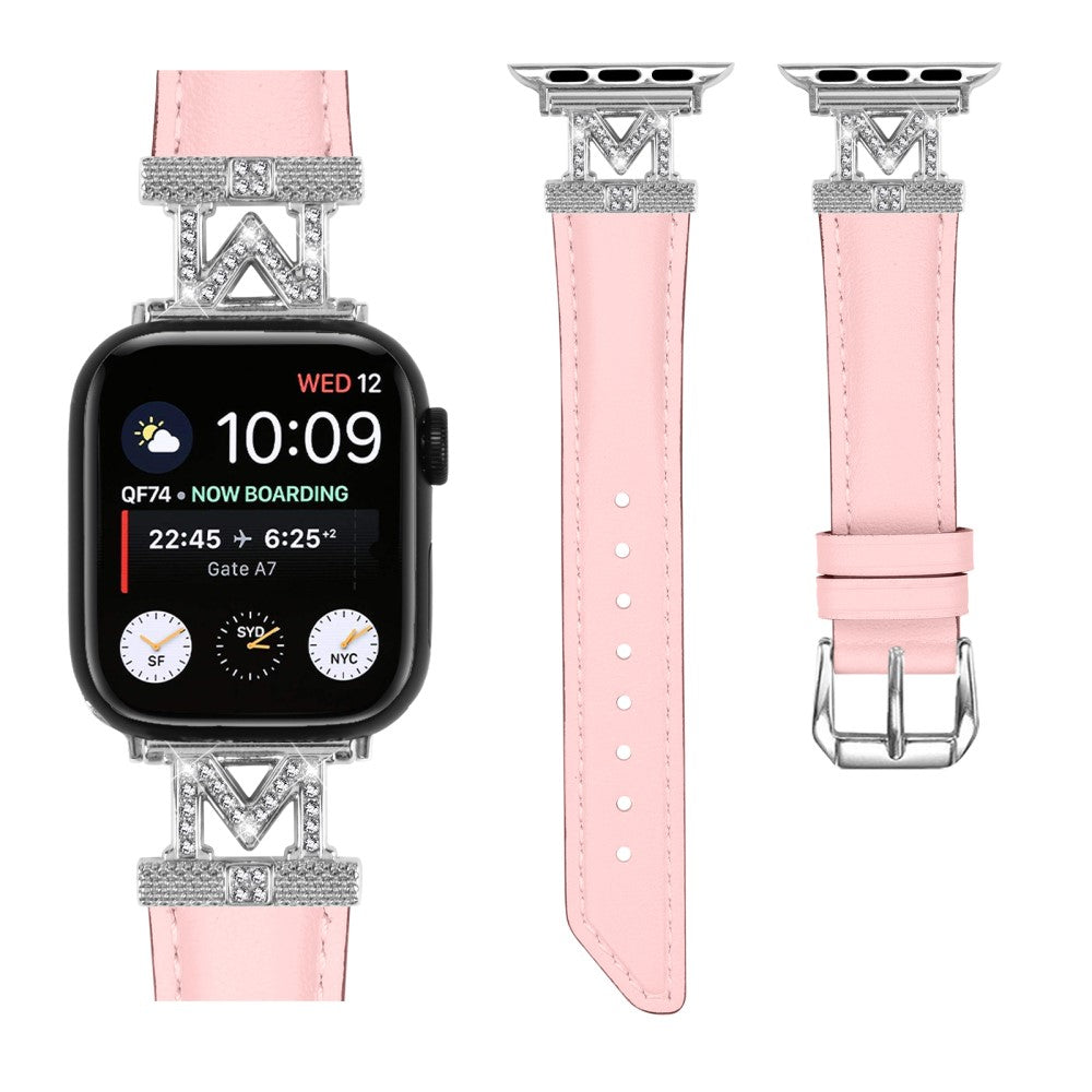 Kønt Kunstlæder Og Rhinsten Universal Rem passer til Apple Smartwatch - Pink#serie_2