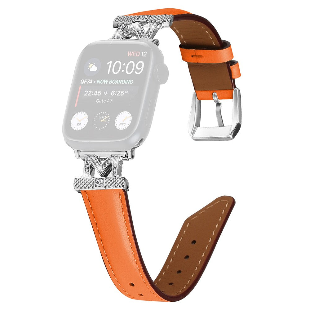 Kønt Kunstlæder Og Rhinsten Universal Rem passer til Apple Smartwatch - Orange#serie_4