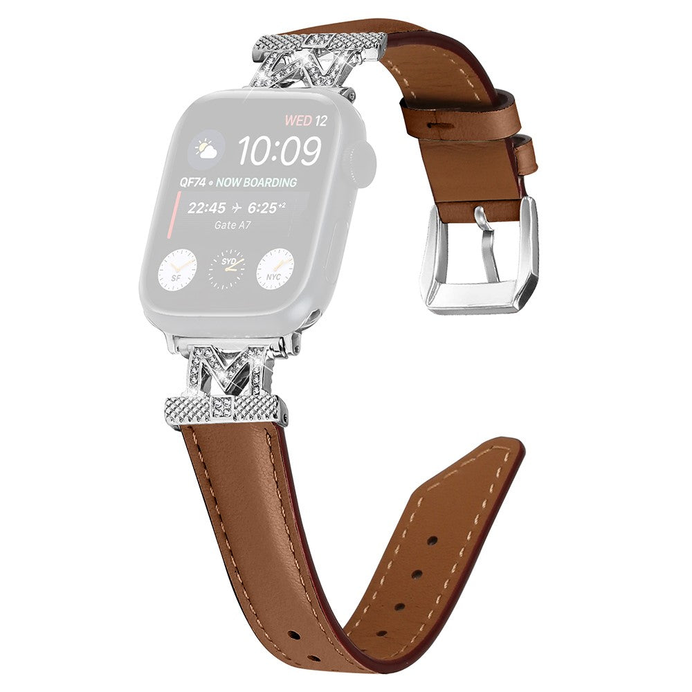 Kønt Kunstlæder Og Rhinsten Universal Rem passer til Apple Smartwatch - Brun#serie_6