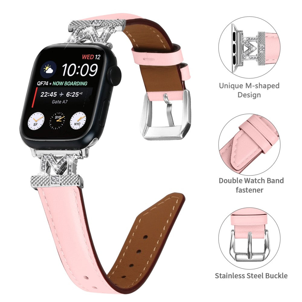 Godt Kunstlæder Og Rhinsten Universal Rem passer til Apple Smartwatch - Pink#serie_2