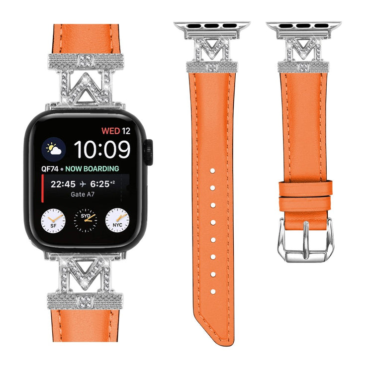 Godt Kunstlæder Og Rhinsten Universal Rem passer til Apple Smartwatch - Orange#serie_4