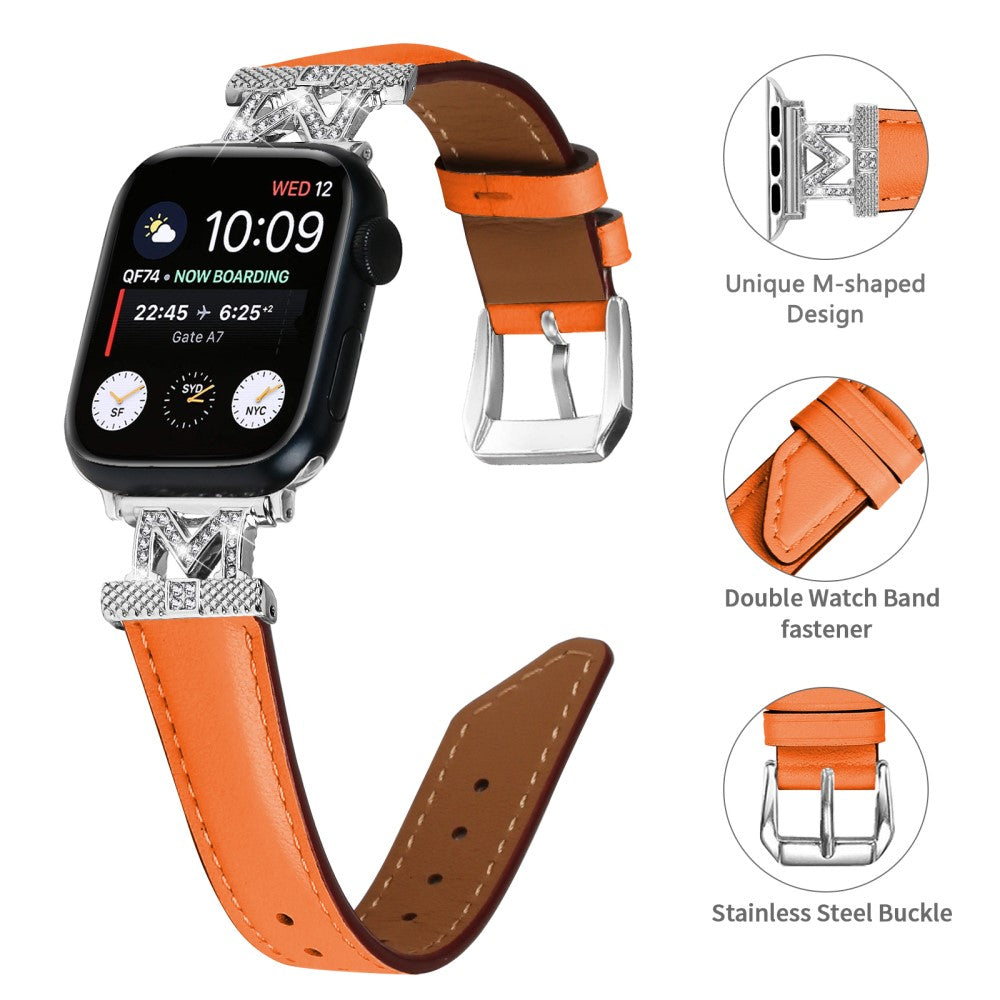 Godt Kunstlæder Og Rhinsten Universal Rem passer til Apple Smartwatch - Orange#serie_4