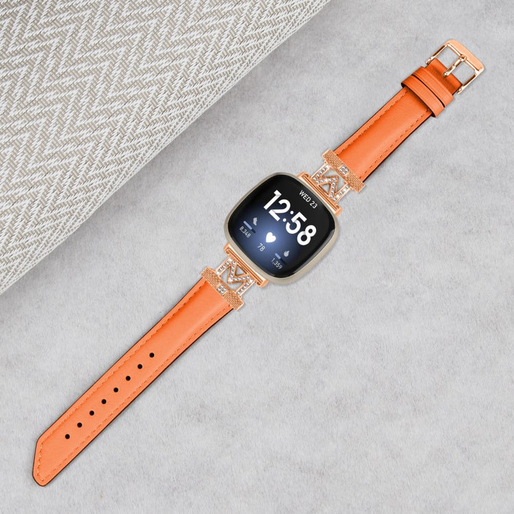 Godt Ægte Læder Og Rhinsten Universal Rem passer til Fitbit Smartwatch - Orange#serie_2