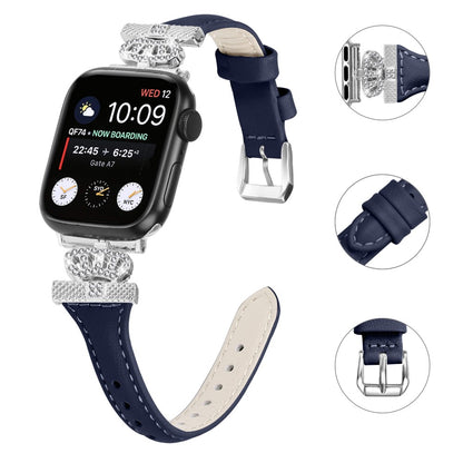Pænt Kunstlæder Og Rhinsten Universal Rem passer til Apple Smartwatch - Blå#serie_3