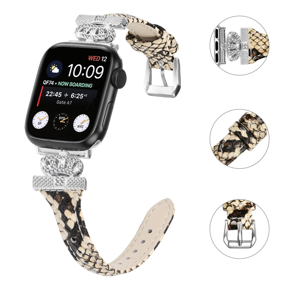 Pænt Kunstlæder Og Rhinsten Universal Rem passer til Apple Smartwatch - Brun#serie_4