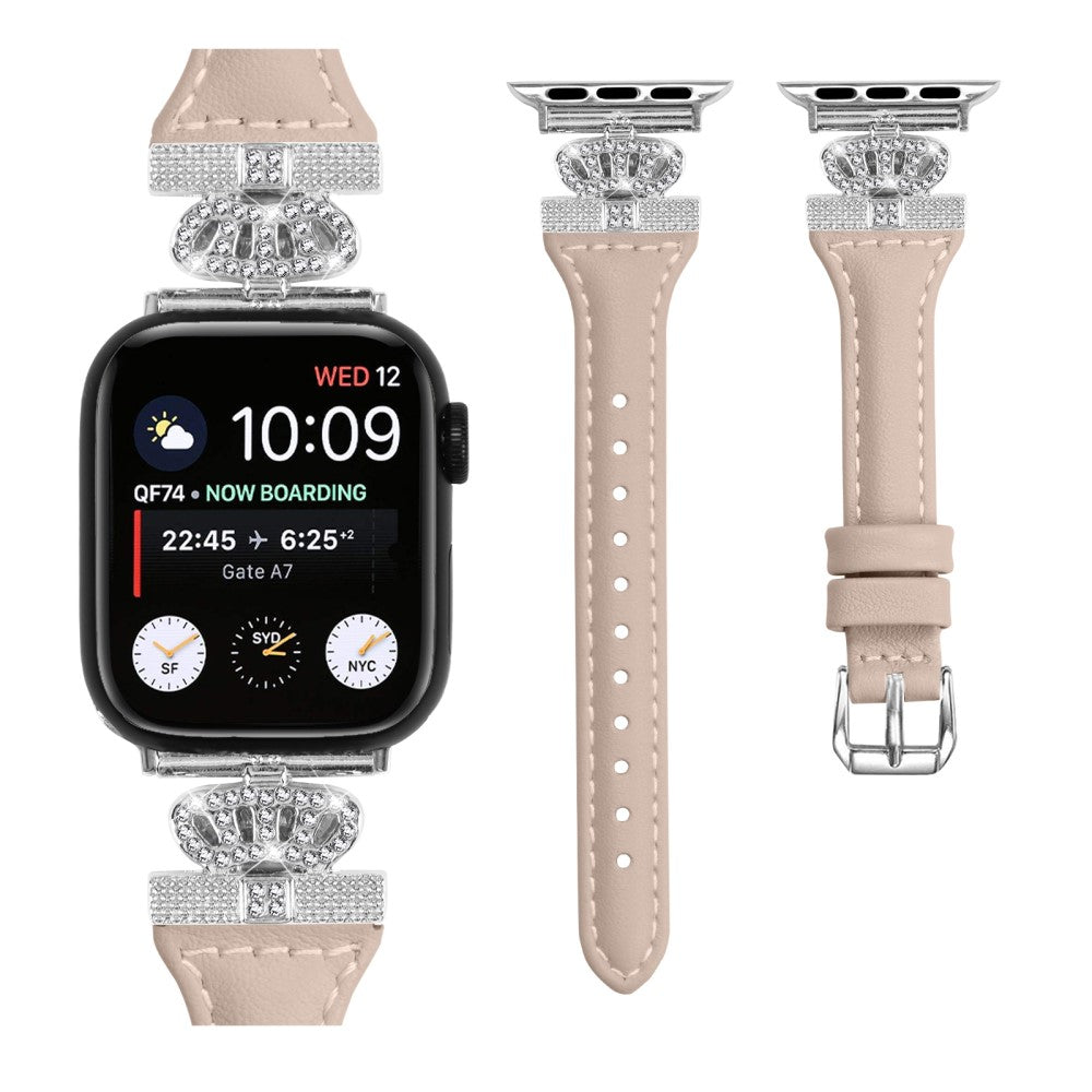 Pænt Kunstlæder Og Rhinsten Universal Rem passer til Apple Smartwatch - Hvid#serie_5
