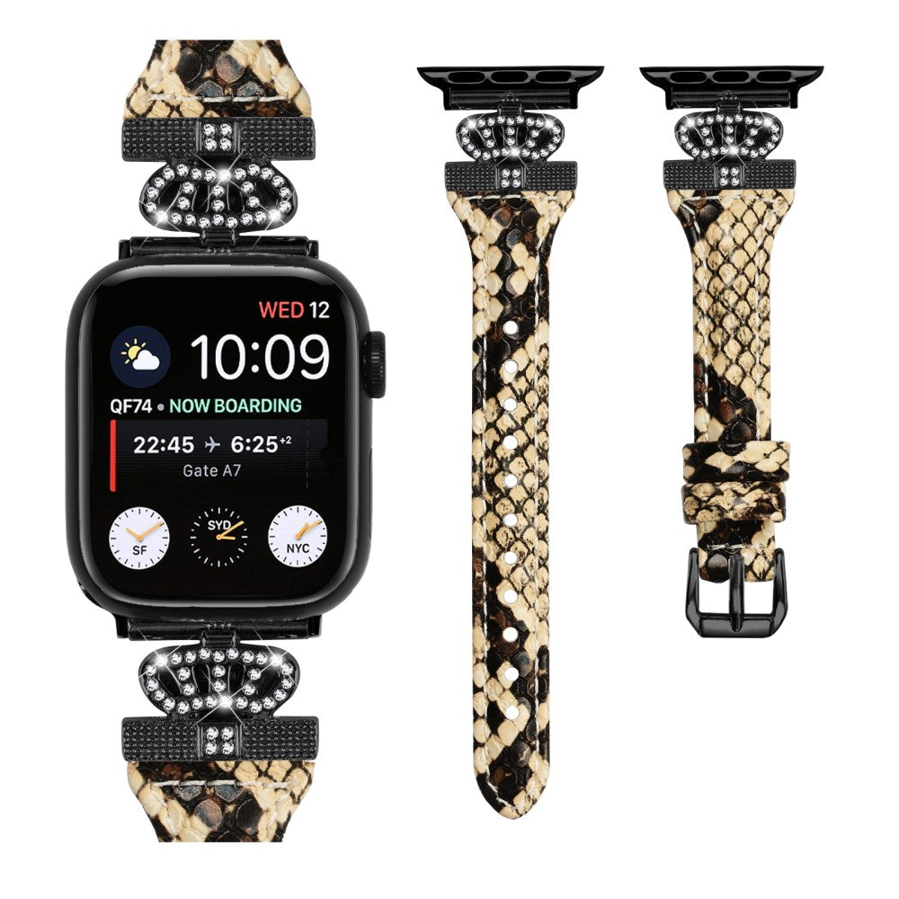 Kønt Kunstlæder Og Rhinsten Universal Rem passer til Apple Smartwatch - Brun#serie_4