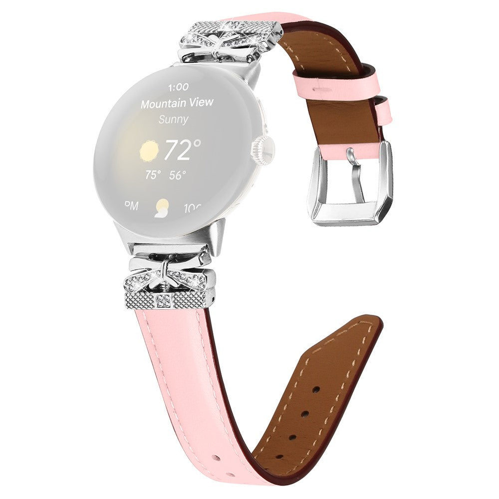 Super Smuk Ægte Læder Og Rhinsten Rem passer til Google Pixel Watch - Pink#serie_3