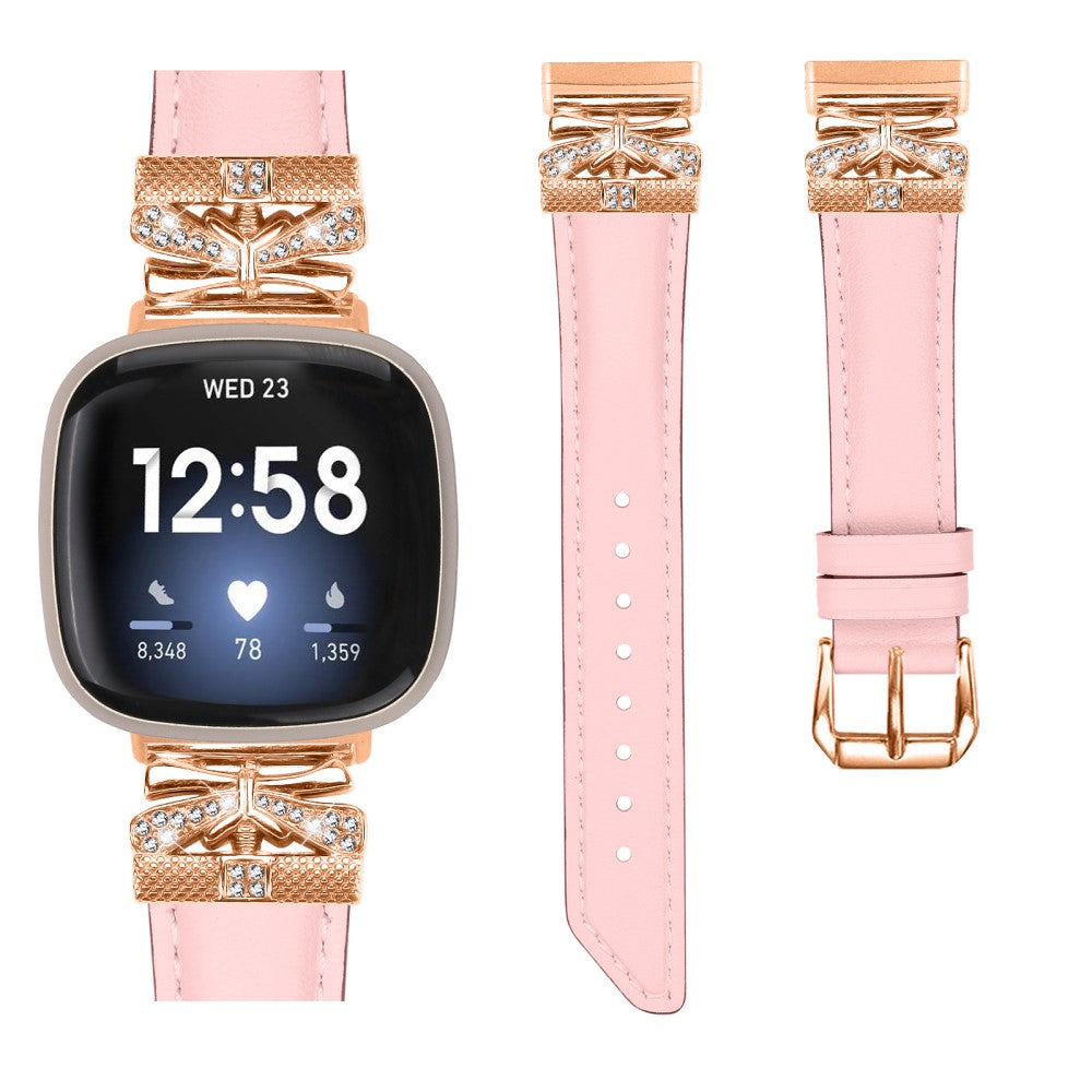 Cool Kunstlæder Og Rhinsten Universal Rem passer til Fitbit Smartwatch - Pink#serie_3