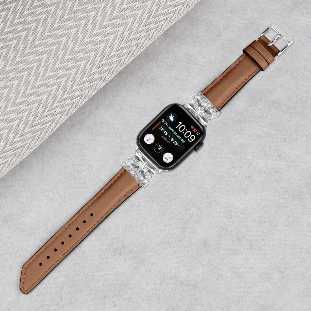 Cool Kunstlæder Og Rhinsten Universal Rem passer til Apple Smartwatch - Brun#serie_6