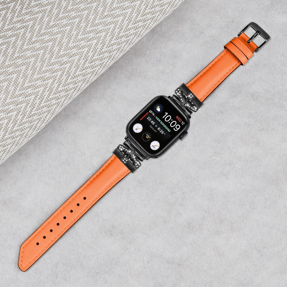 Skøn Kunstlæder Og Rhinsten Universal Rem passer til Apple Smartwatch - Orange#serie_2