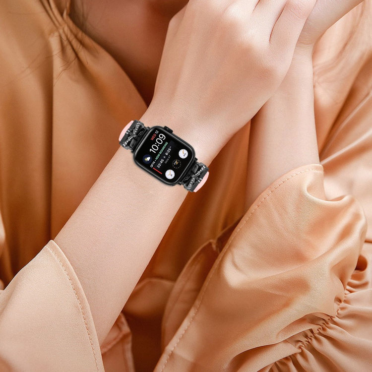 Skøn Kunstlæder Og Rhinsten Universal Rem passer til Apple Smartwatch - Pink#serie_3