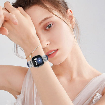 Silver Buckle Watch Strap Fitbit Versa 3 / 4 / Sense / Sense 2 Butterfly Connector Adjustable Band - Dark Blue#serie_5