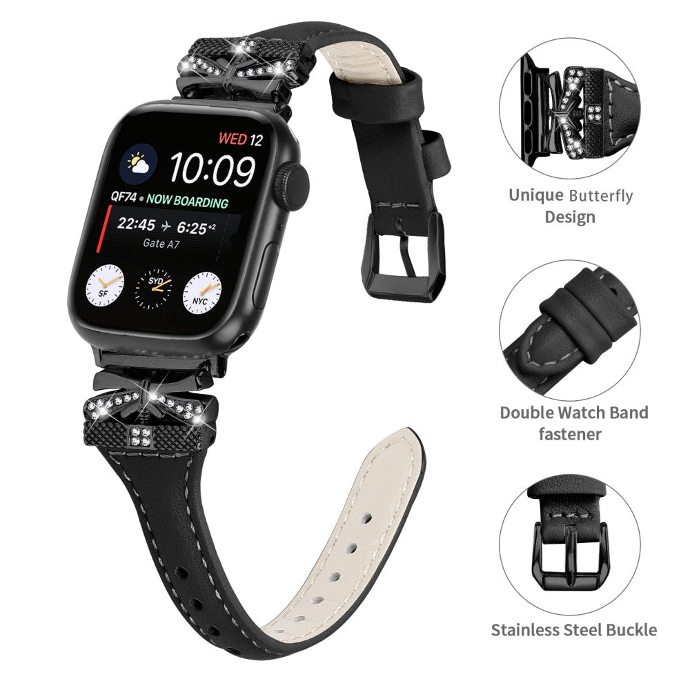 Sejt Kunstlæder Universal Rem passer til Apple Smartwatch - Sort#serie_6