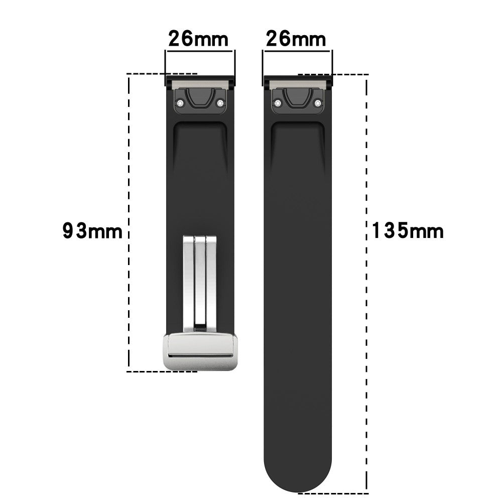 Garmin Fenix 7X / 7X Solar / Tactix 7 Pro Silicone Watch Band 26mm Folding Silver Buckle Watch Strap - Black#serie_1