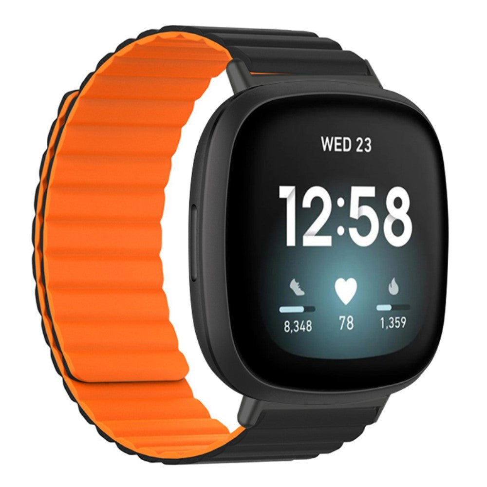 Fitbit Versa 3 / 4 / Fitbit Sense / Sense 2 Flexible Watch Band Magnetic Strap Replacement - Black+Orange#serie_1